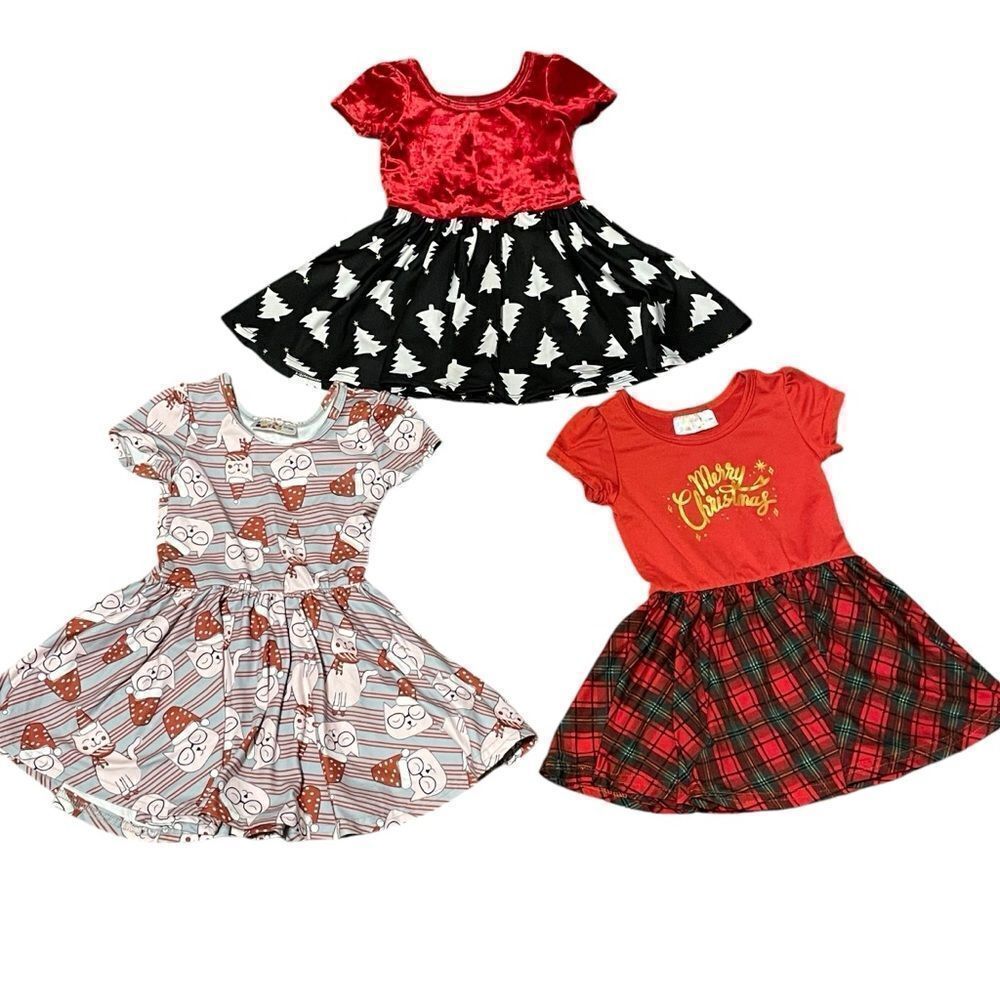 Dot Dot Smile 3 Twirl Holiday Dresses Red Green Gray Black Size 12-24 Months